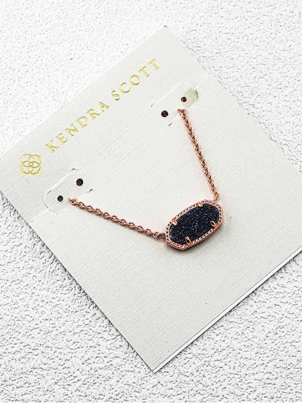 Kendra Scott Rose Gold Necklace with Black Druzy Pendant